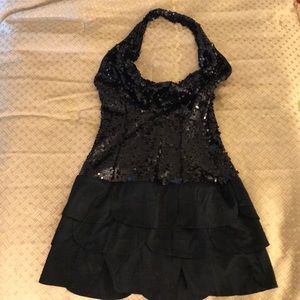 Bebe Black Sequin & Silk Halter Dress Size S